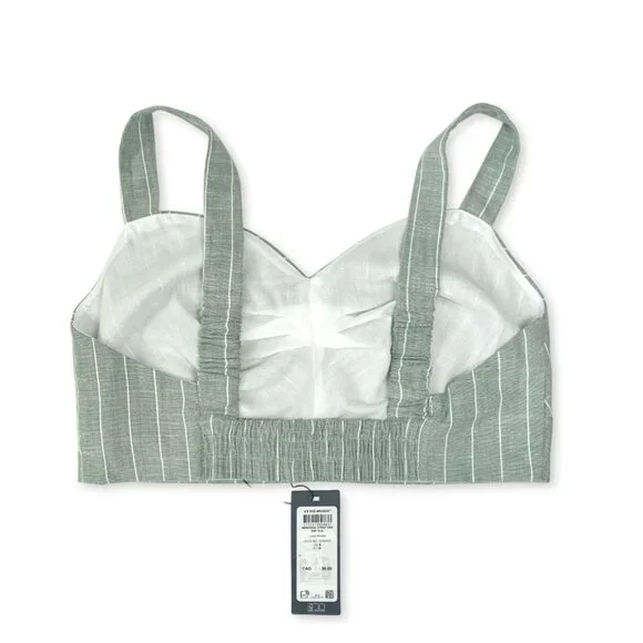 Vero Moda vmserena Strap Bra Top Bustier Smocked Green Stripe Crop Prep Tailored - Picture 4 of 11